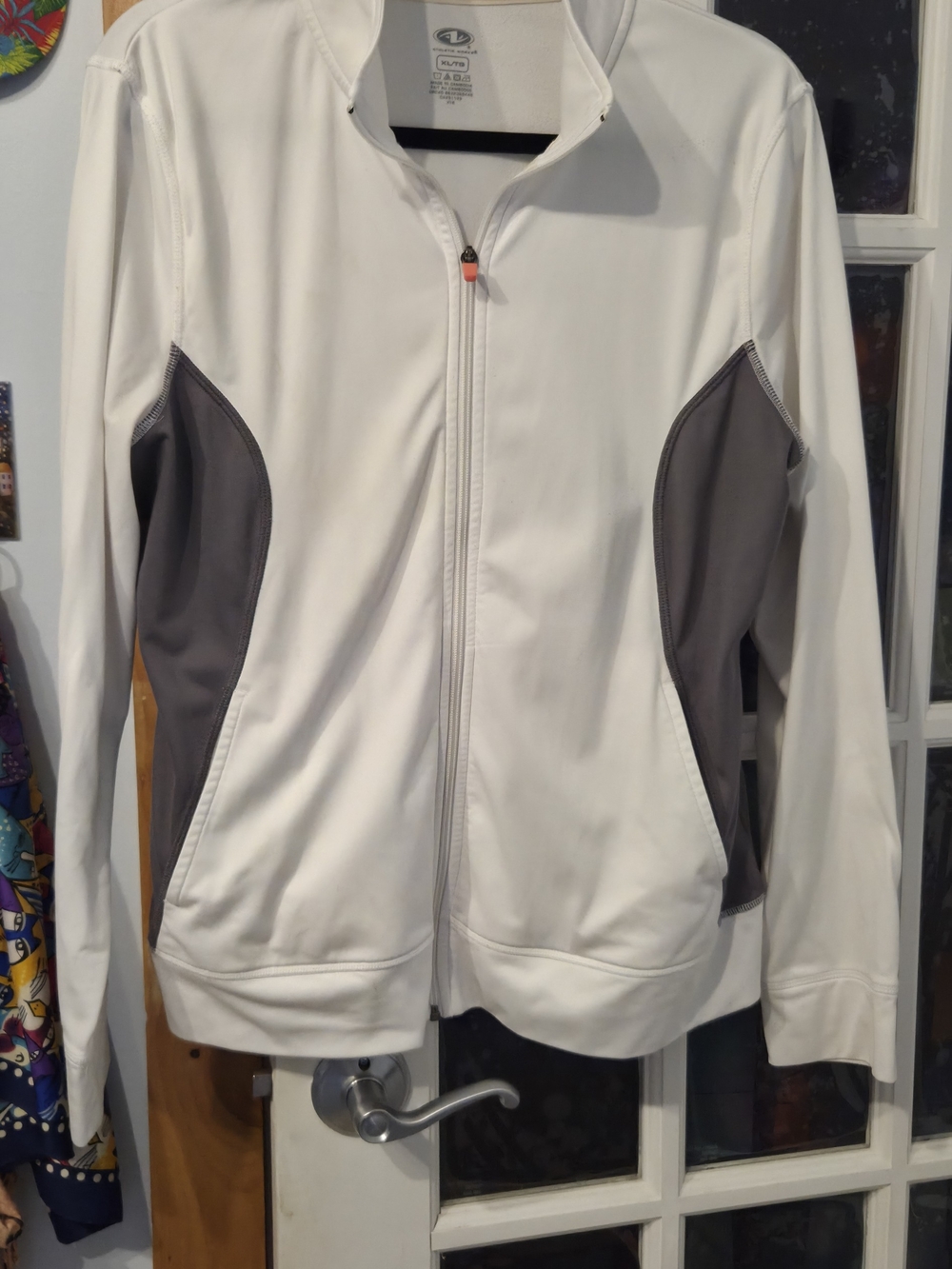 Athletic Works White and Gray Full-Zip Bomber Jacket